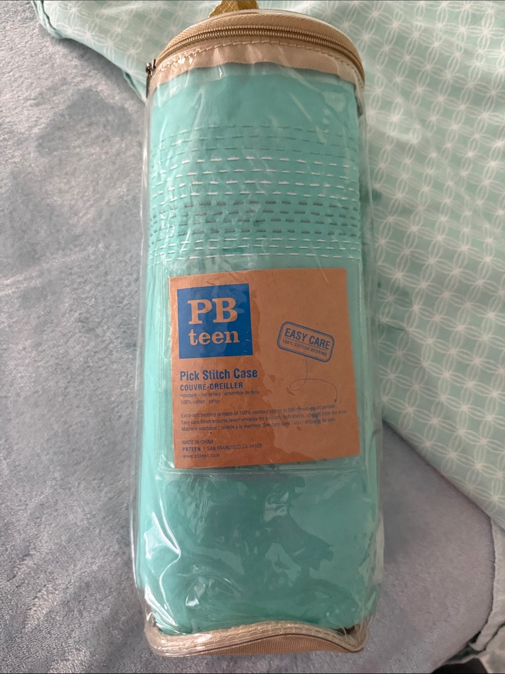 New-Never used PB Teen Pick Stitch Pillow Cases with twin XL sheet set